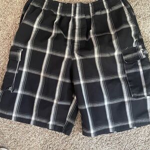Classic Black and Gray Plaid Cargo Shorts